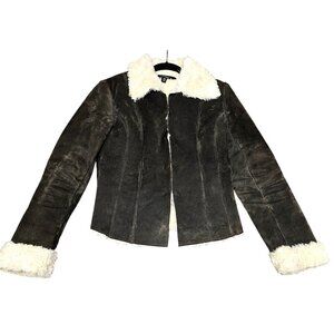 Express Women's Brown Suede Jacket With Faux Shearling Lining Size 9/10 Warm & S